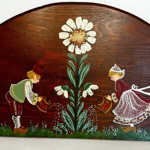 Dutch Children Painted Wooden Arch Sign Plaque Wall Art Hanging Folk Holland Art
